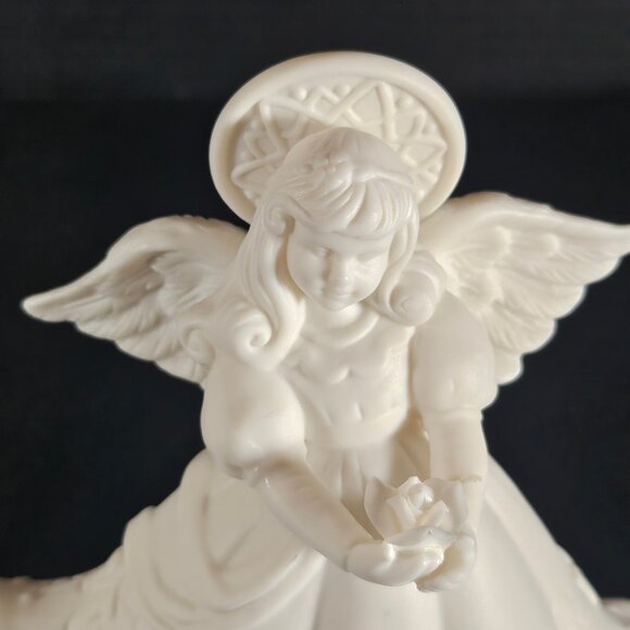 "Heaven's Treasures" White Porcelain Bisque Musical Angel Figurine by Roman Inc. - Picture 9 of 11